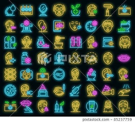 Beauticianicons set vector neon 85237759