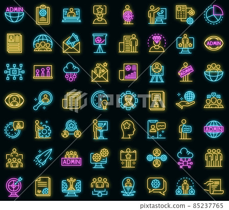 IT administrator icons set vector neon IT administrator icons set vector neon 85237765