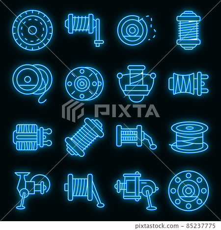 Fishing reel icons set vector neon Fishing reel icons set vector neon 85237775