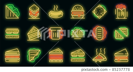 Sandwich bar icons set vector neon Sandwich bar icons set vector neon 85237778