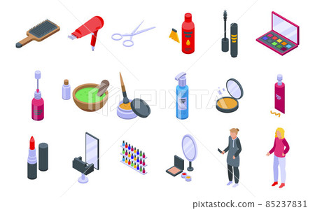 Beauty parlor icons set isometric vector. Makeup artist 85237831