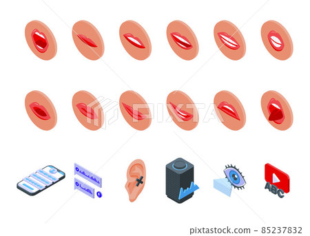 Articulation icons set isometric vector. Childhood development Articulation icons set isometric vector. Childhood development 85237832