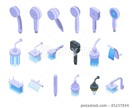Shower heads icons set isometric vector. Water bathroom 85237834