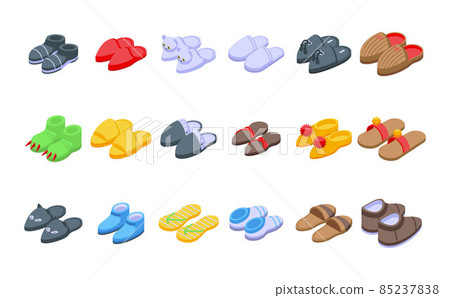 Home slippers icons set isometric vector. Foot accessory 85237838