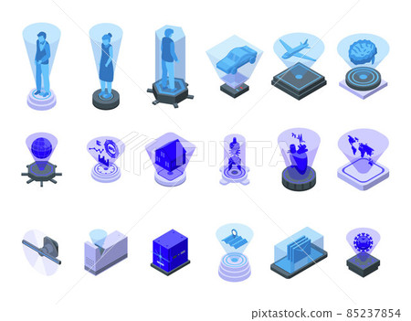Hologram projection icons set isometric vector. Experience reality 85237854