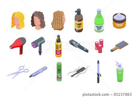 Curly hair care icons set isometric vector. Hair dandruff Curly hair care icons set isometric vector. Hair dandruff 85237863