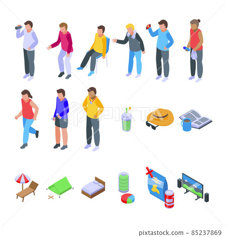 Resting athlete icons set isometric vector. Bored break 85237869