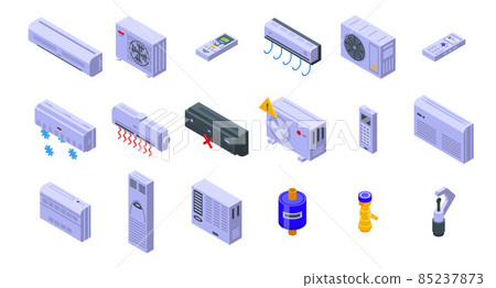 Repair air conditioner icons set isometric vector. Install heat 85237873