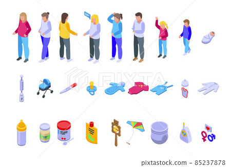Maternity icons set isometric vector. Breastfeeding lactation 85237878