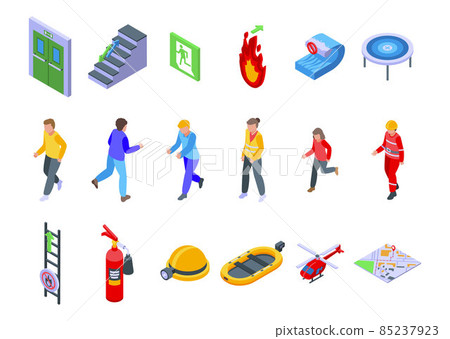 Human evacuation icons set, isometric style 85237923