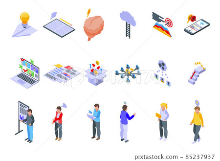 Brainstorming icons set, isometric style Brainstorming icons set, isometric style 85237937