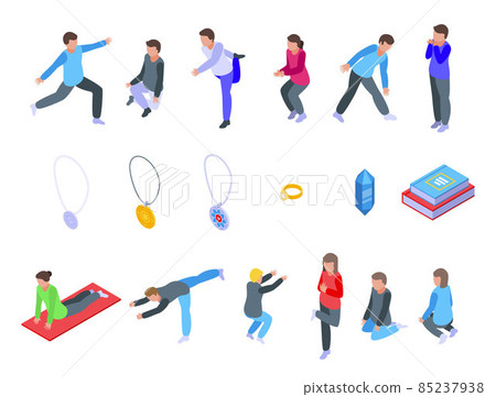 Spiritual practices icons set, isometric style 85237938