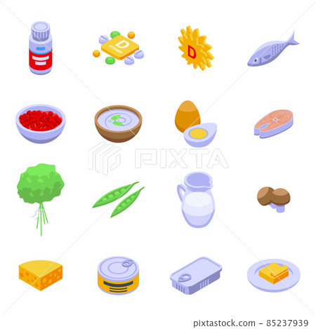 Vitamin D icons set, isometric style Vitamin D icons set, isometric style 85237939