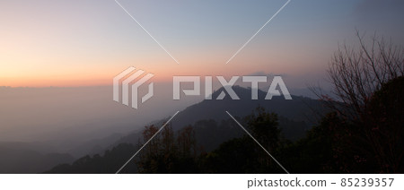 Beautiful view of mountains and white mist Beautiful view of mountains and white mist 85239357