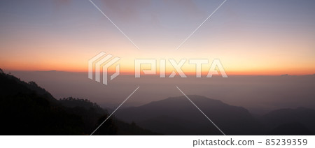 Beautiful view of mountains and white mist Beautiful view of mountains and white mist 85239359