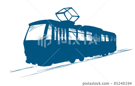 Tram rides on rails. Vector drawing 85240194