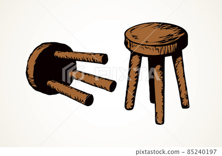 Wooden round stool. Vector drawing 85240197