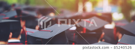 Image blur education group of graduates during commencement. Concept education congratulation in University Degree. Graduation Ceremony 85240526