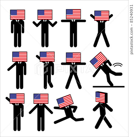 將美國國旗擬人化的人的象形符號圖形材料插圖集 85240931