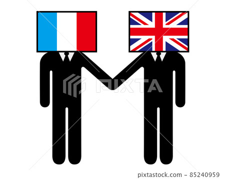 Pictogram symbol graphic element of a person who anthropomorphized the national flag that France and the United Kingdom shook hands 85240959