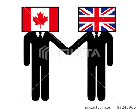 Pictogram symbol graphic material of a person who anthropomorphized the national flag that Canada and the United Kingdom shook hands Pictogram symbol graphic material of a person who anthropomorphized the national flag that Canada and the United Kingdom shook hands 85240969
