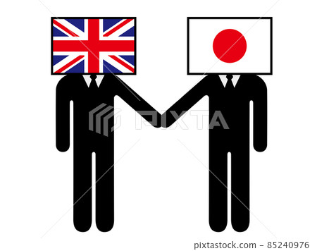 將日本和英國搖晃的國旗擬人化的人物象形符號圖形素材 85240976