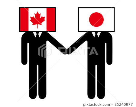 將日本和加拿大握手的國旗擬人化的人的象形符號圖形素材 85240977