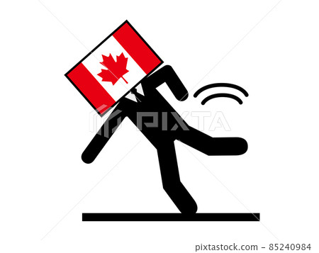 Pictogram symbol graphic material of a person who anthropomorphized the Canadian flag that stalls and stalls Pictogram symbol graphic material of a person who anthropomorphized the Canadian flag that stalls and stalls 85240984