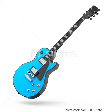 Electric acoustic guitar isolated on white background. 3d render of concept for rock festival poster with heavy metal guitar for music shop 85242658