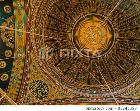 Part of the ornamented ceiling of the great Mosque of Muhammad Ali Pasha, Cairo, Egypt Part of the ornamented ceiling of the great Mosque of Muhammad Ali Pasha, Cairo, Egypt 85243358