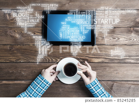 Concept of international business or connection with woman using tablet gadget Concept of international business or connection with woman using tablet gadget 85245285