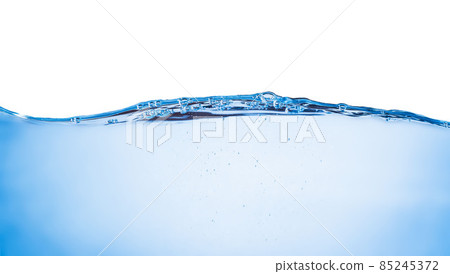Blue water wave and bubbles isolated on white background. 85245372