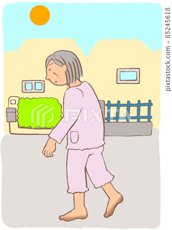 癡呆症 BPSD 白天赤腳在居民區遊蕩的婦女 癡呆症 BPSD 白天赤腳在居民區遊蕩的婦女 85245618