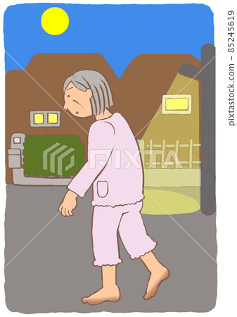 Dementia BPSD A woman wandering barefoot in a residential area at night Dementia BPSD A woman wandering barefoot in a residential area at night 85245619