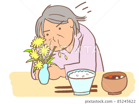 老年癡呆症 BPSD 女性在花瓶裡吃花 85245622