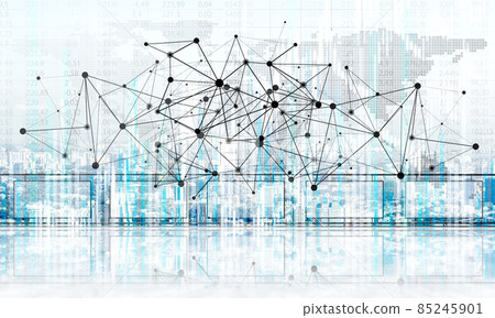 Concept of global communication and networking with world map over cityscape Concept of global communication and networking with world map over cityscape 85245901