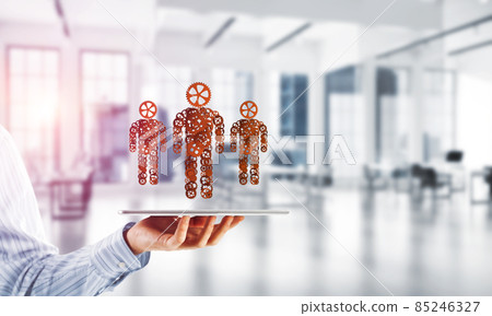 Concept of cooperation or maybe team with three figures presenting teamwork and relations Concept of cooperation or maybe team with three figures presenting teamwork and relations 85246327
