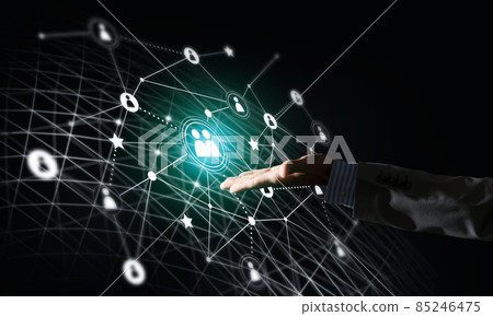 Presenting modern wireless technologies as means of communucation and networking on dark background 85246475