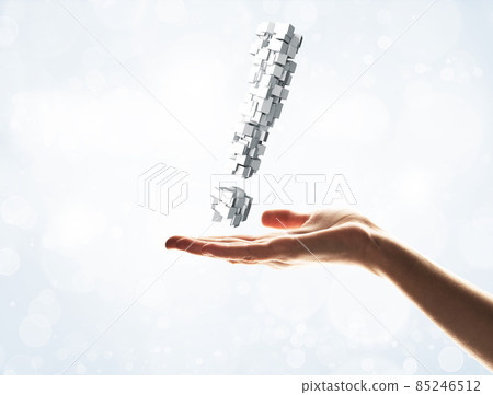 Business solutions concept presented by white exclamation symbol. Mixed media 85246512