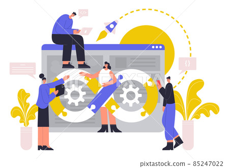 DevOps developers characters, software delivery automation process concept. Software development operations workflow vector illustration. DevOps engineers work process 85247022
