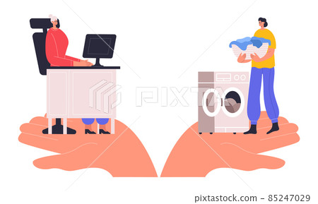 Woman choosing between career and marriage, housewife concept. Female character decide between professional success and family vector illustration. Woman life dilemma 85247029