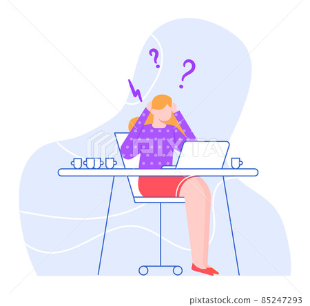 Woman at work place working under stress and presure Woman at work place working under stress and presure 85247293