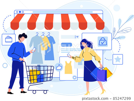 Man and woman do online shopping using smartphone 85247299