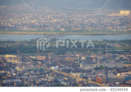View of the Yoshino River and Kotoku Line from Mt. Bizan, Tokushima Prefecture View of the Yoshino River and Kotoku Line from Mt. Bizan, Tokushima Prefecture 85248430