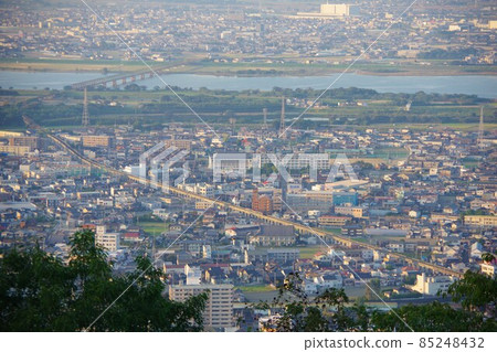 View of Yoshino River, JR Kotoku Line, Jokita High School from Mt. Bizan, Tokushima Prefecture View of Yoshino River, JR Kotoku Line, Jokita High School from Mt. Bizan, Tokushima Prefecture 85248432