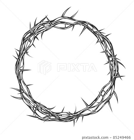 Crown of thorns of Jesus Christ, easter religious symbol of Christianity, crucifixion thorn, vector Crown of thorns of Jesus Christ, easter religious symbol of Christianity, crucifixion thorn, vector 85249466