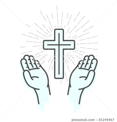 Crucifix and hands, prayer, symbol of Christianity, Jesus Christ holy cross worship, vector Crucifix and hands, prayer, symbol of Christianity, Jesus Christ holy cross worship, vector 85249467