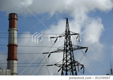 Pipes of coal  burning power station. Moscow, Russia 85249987