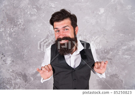 SMS alert for business marketing. Bearded man read  85250823