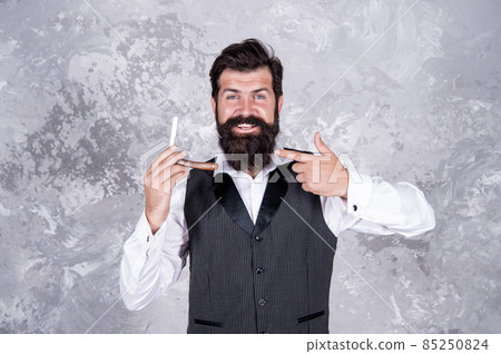 SMS alert for business marketing. Bearded man read 85250824